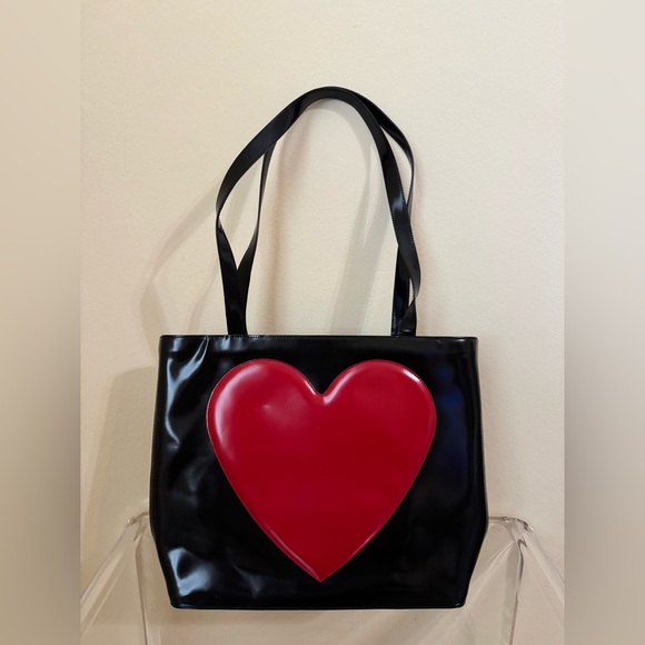 Moschino Handbags - Moschino Heart Tote Bag Leather Black Red